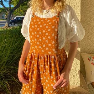 orange floral american eagle overalls